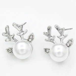3/$20 New Silver Pearl Rhinestone Deer Earrings